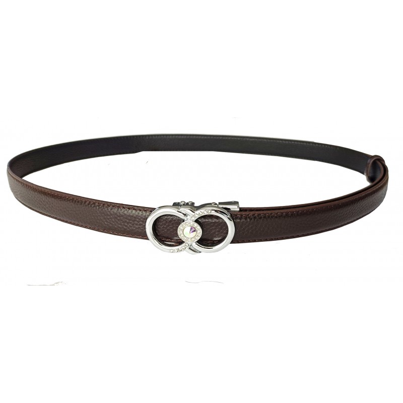 CC118Ceinture en cuir pleine fleur marron avec boucle automatique infini argentée CC118Ceinture en cuir pleine fleur marron avec boucle automatique infini argentée