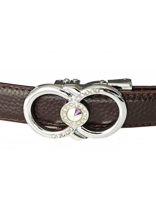 CC118Ceinture  en cuir pleine fleur marron avec boucle automatique infini argentée
