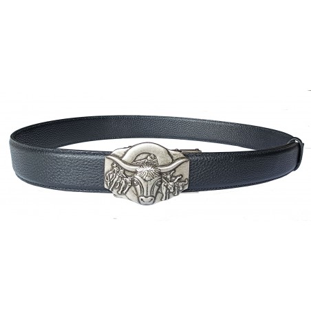 Ceinture  en cuir en cuir pleine fleur noir de la gamme B2 avec sa boucle automatique biker