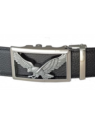 CC601B2 Ceinture  en cuir pleine fleur noir de la gamme B2 avec boucle automatique aigle royal