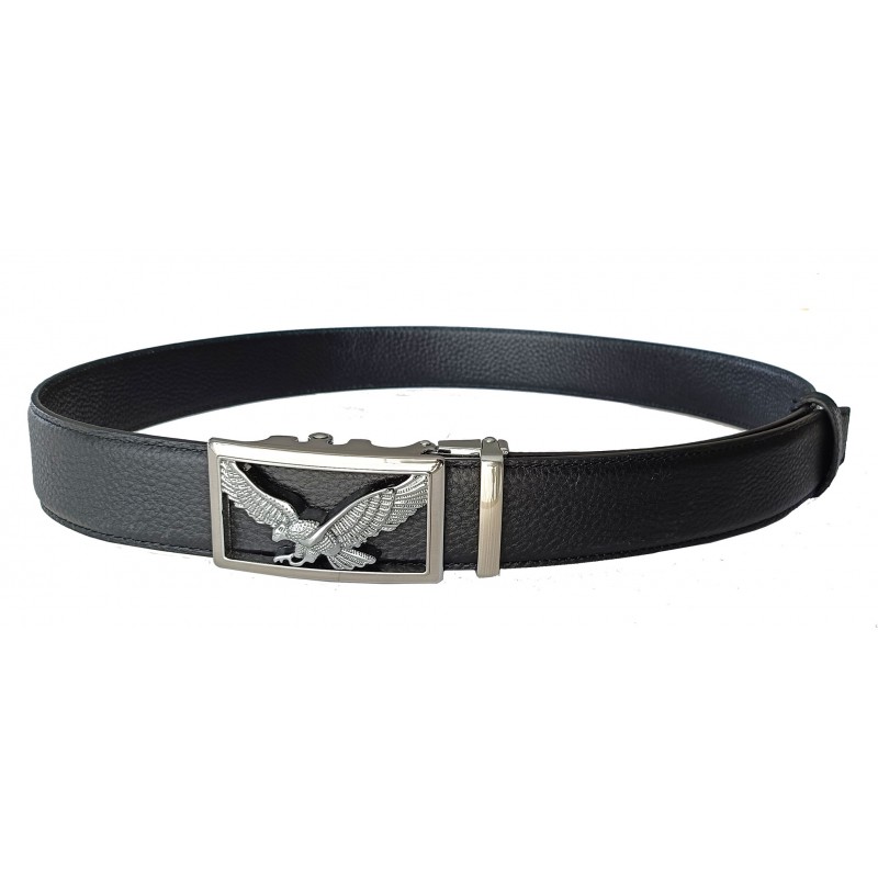 CC601B2 Ceinture  en cuir pleine fleur noir de la gamme B2 avec boucle automatique aigle royal