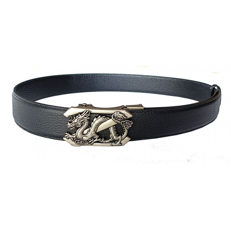 CC604B2 Ceinture  en cuir pleine fleur noir de la gamme B2 avec boucle automatique  Dragon