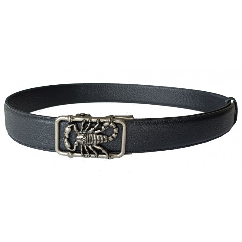 CC605B2 Ceinture  en cuir pleine fleur noir de la gamme B2 avec boucle automatique  Scorpion