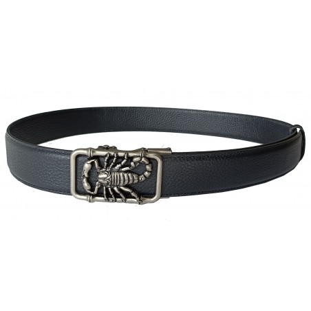 Ceinture  en cuir en cuir pleine fleur noir de la gamme B2 avec sa boucle automatique biker