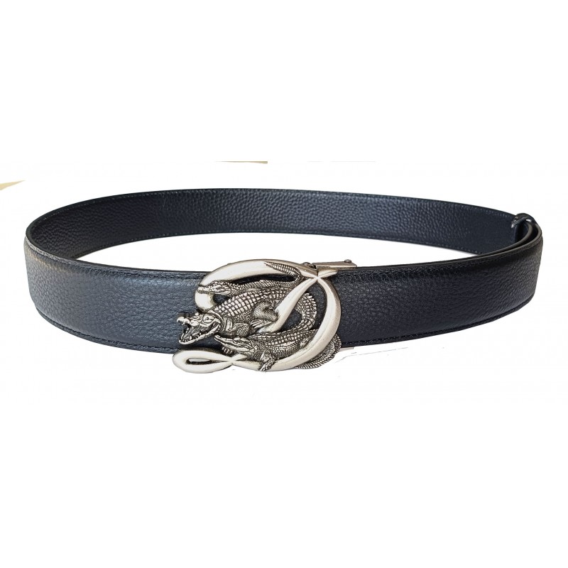 CC620B2 Ceinture automatique en cuir pleine fleur homme décor trois crocodiles.