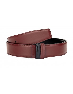Lanière B5 réversible en cuir pleine fleur bordeaux et noir.