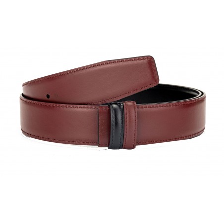 Lanière B5 réversible en cuir pleine fleur bordeaux et noir.