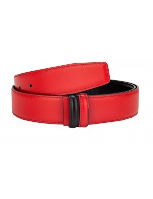 Lanière B5 réversible en cuir pleine fleur rouge et noir.