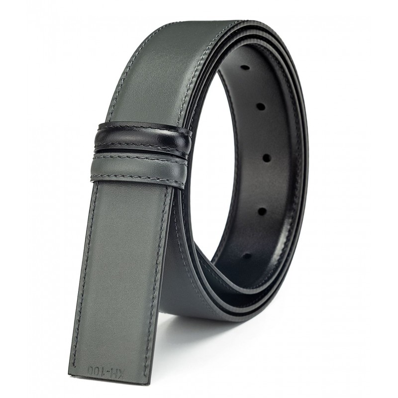 Lanière B5 réversible en cuir pleine fleur gris et noir. Lanière B5 réversible en cuir pleine fleur gris et noir.