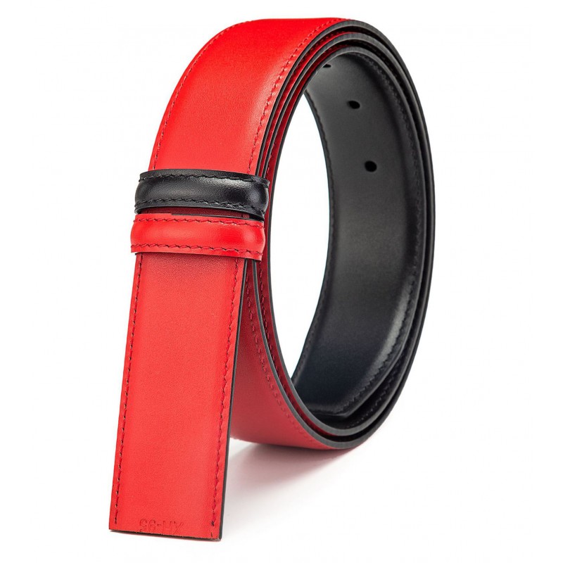 Lanière B5 réversible en cuir pleine fleur rouge et noir. Lanière B5 réversible en cuir pleine fleur rouge et noir.