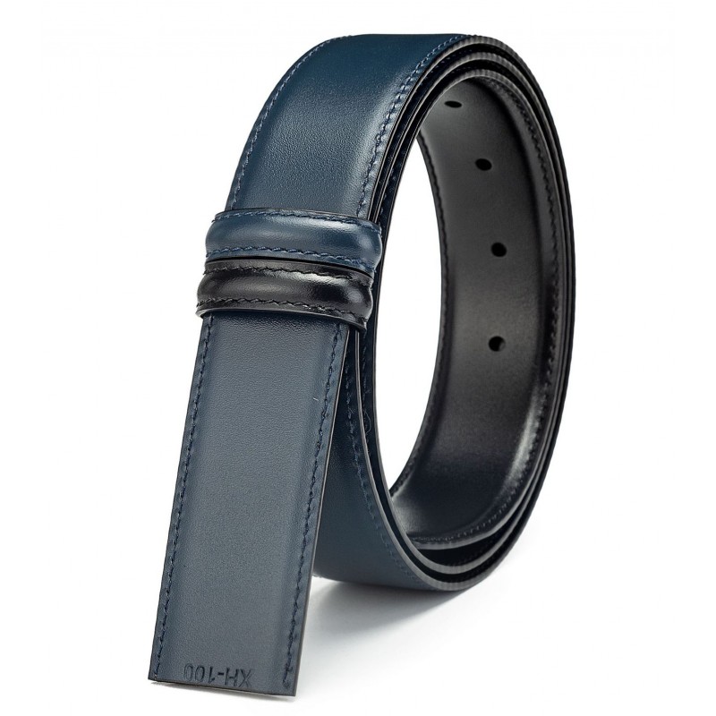 Lanière b5 bicolore cuir pleine fleur bleu et noir