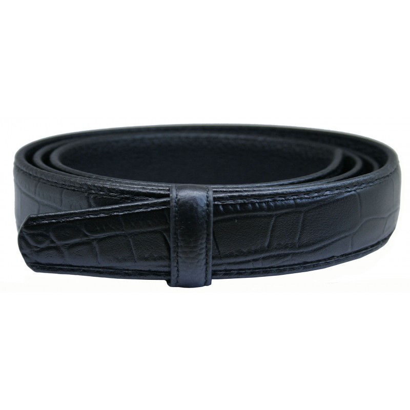 Lanière B6 en cuir pleine fleur Croco noir pour ceinture à boucle automatique
