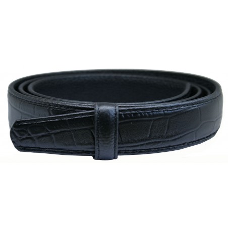 Lanière cuir pleine fleur Croco noir pour ceinture boucle automatique