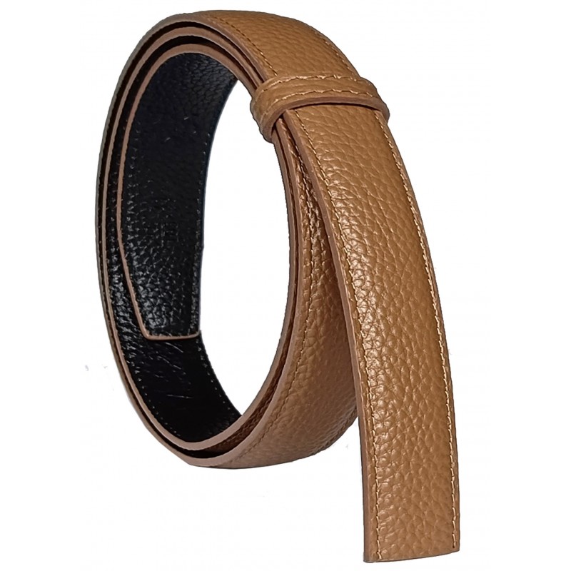 Lanière à crémaillère cuir Lady pleine fleur beige foncée finition Luxe pour ceinture à boucle automatique
