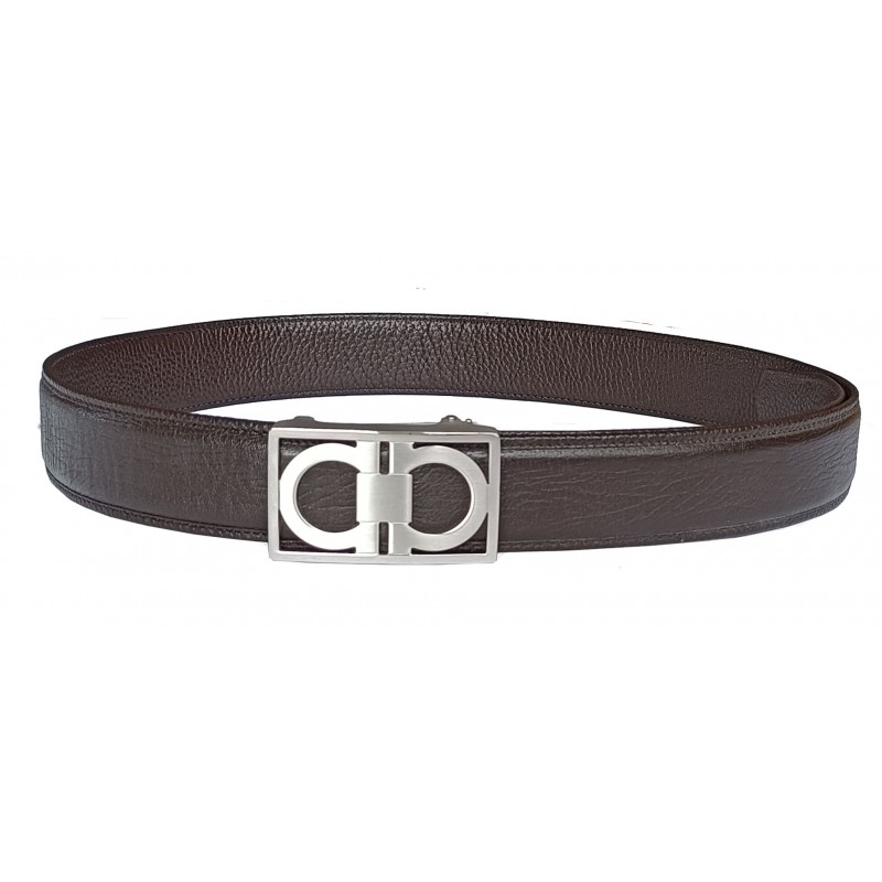 CC803B6 Ceinture  en cuir pleine fleur branche marron avec boucle automatique en acier inoxydable