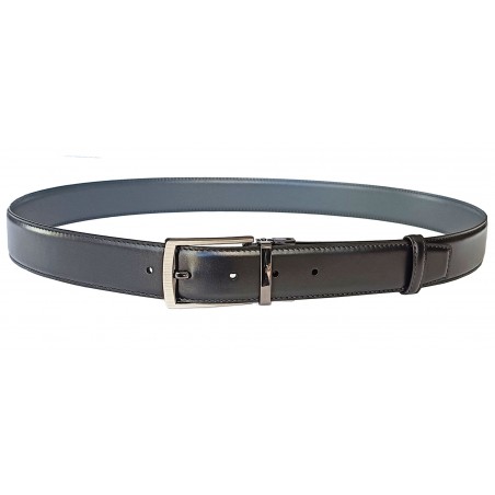 CCR02 ceinture réversible cuir pleine fleur gris et noir