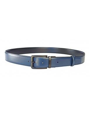 CCR04 ceinture réversible cuir pleine fleur bleu et noir