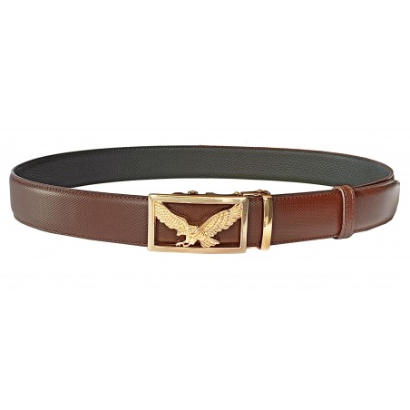 Ceinture automatique en cuir pleine fleur décor carbone marron avec sa boucle automatique.