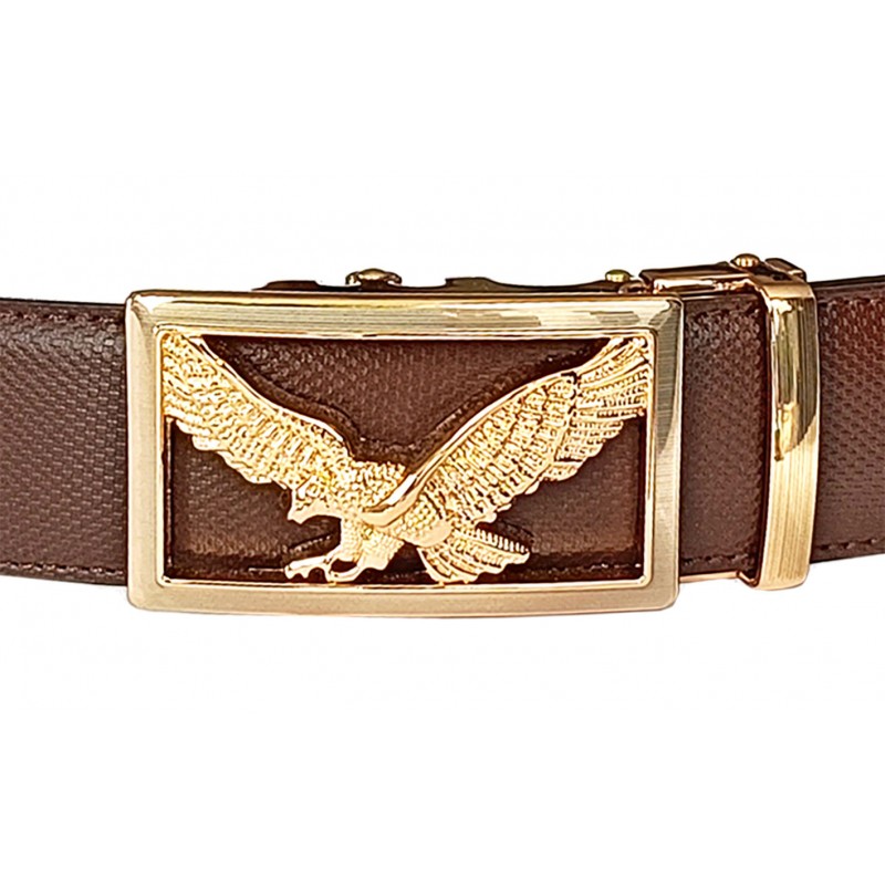 Ceinture automatique homme cuir marron finition carbone – boucle aigle 601 Ceinture automatique homme cuir marron finition carbone – boucle aigle 601