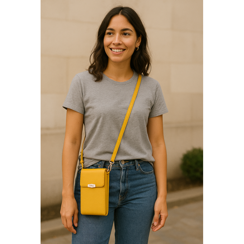 Sacoche téléphone en cuir Pretty haut de gamme couleur Tournesol (jaune)