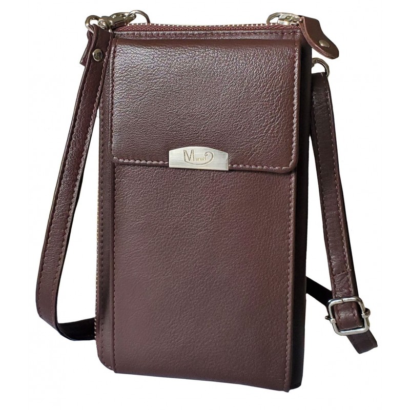 Sacoche téléphone en cuir Pretty haut de gamme Ajuga (marron)