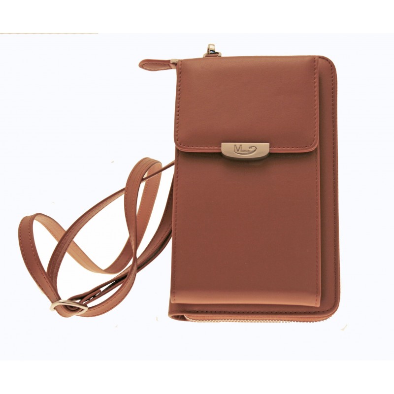 Sacoche téléphone en cuir Pretty haut de gamme couleur marron caramel