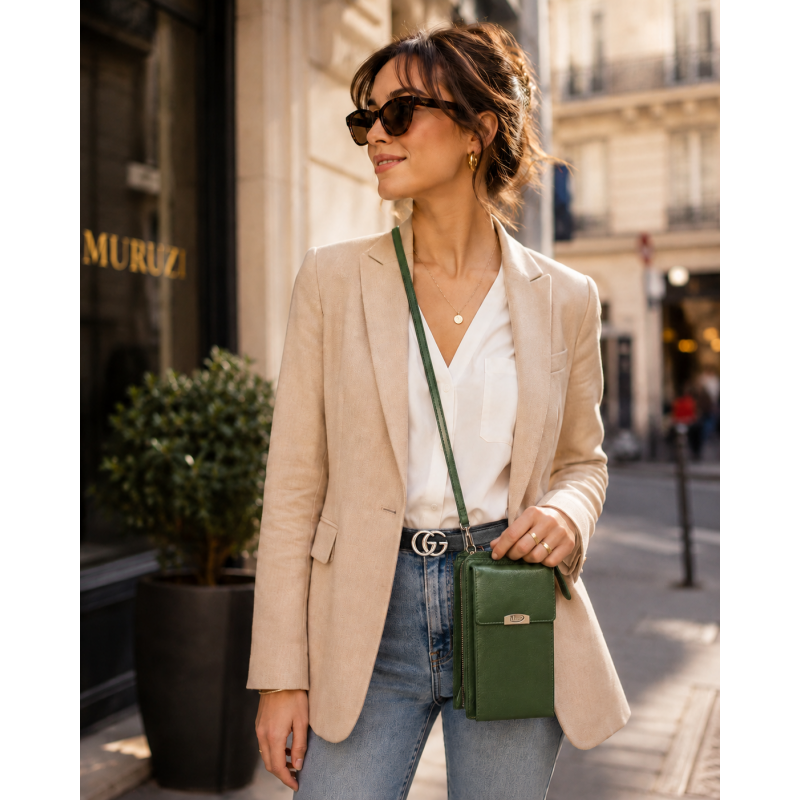 Sacoche téléphone en cuir Pretty haut de gamme couleur Verte Sacoche téléphone en cuir Pretty haut de gamme couleur Verte