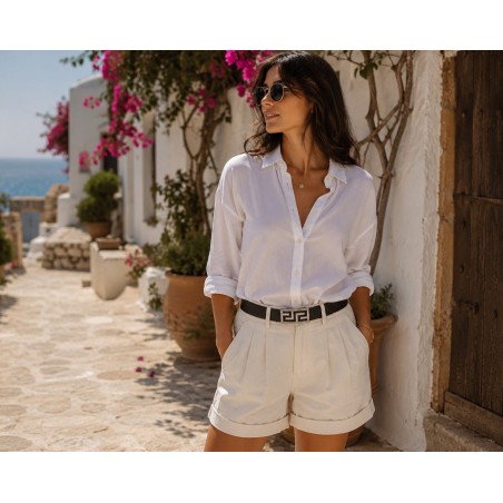 Ceinture en cuir pleine fleur grise de la gamme B2 avec boucle automatique labyrinthe