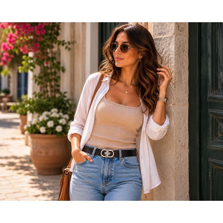 Ceinture en cuir pleine fleur avec boucle automatique