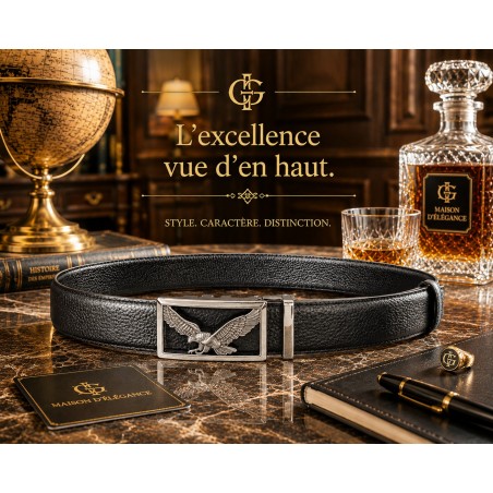 Ceinture en cuir en cuir pleine fleur noir de la gamme B2 avec sa boucle automatique biker