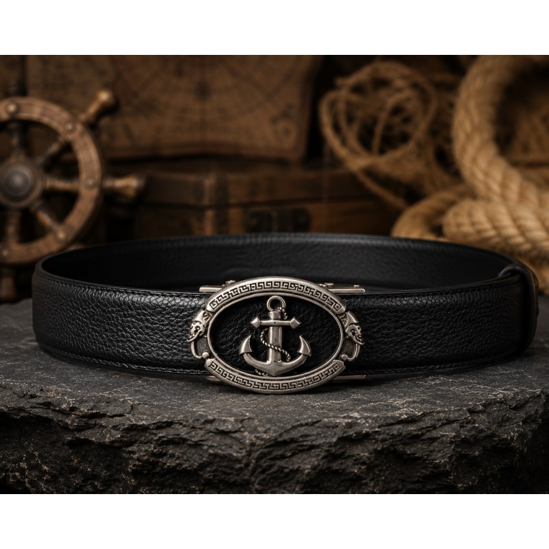 Ceinture  en cuir en cuir pleine fleur noir avec sa boucle automatique
