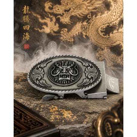 Boucle de ceinture homme tête Dragon Chinois style ceinturon ovale cadre acier