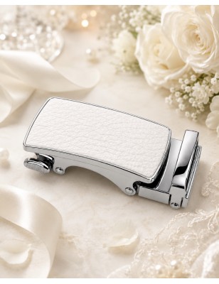Boucle de ceinture Femme argentée à fermeture automatique motif cuir blanc