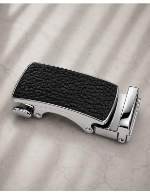 Boucle de ceinture Femme argentée à fermeture automatique motif cuir noir
