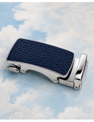 Boucle de ceinture Femme argentée à fermeture automatique motif cuir bleu marine