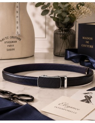 Ceinture  en cuir pleine fleur marron chocolat avec boucle automatique assortie.