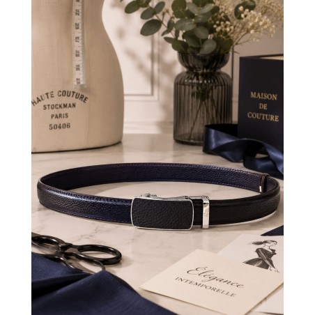 Ceinture  en cuir pleine fleur marron chocolat avec boucle automatique assortie.