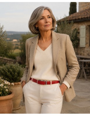 Ceinture  en cuir pleine fleur rouge avec boucle automatique assortie