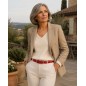CC103 Ceinture  en cuir pleine fleur rouge avec boucle automatique assortie