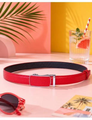 Ceinture  en cuir pleine fleur rouge avec boucle automatique assortie