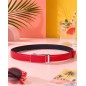 CC103 Ceinture  en cuir pleine fleur rouge avec boucle automatique assortie