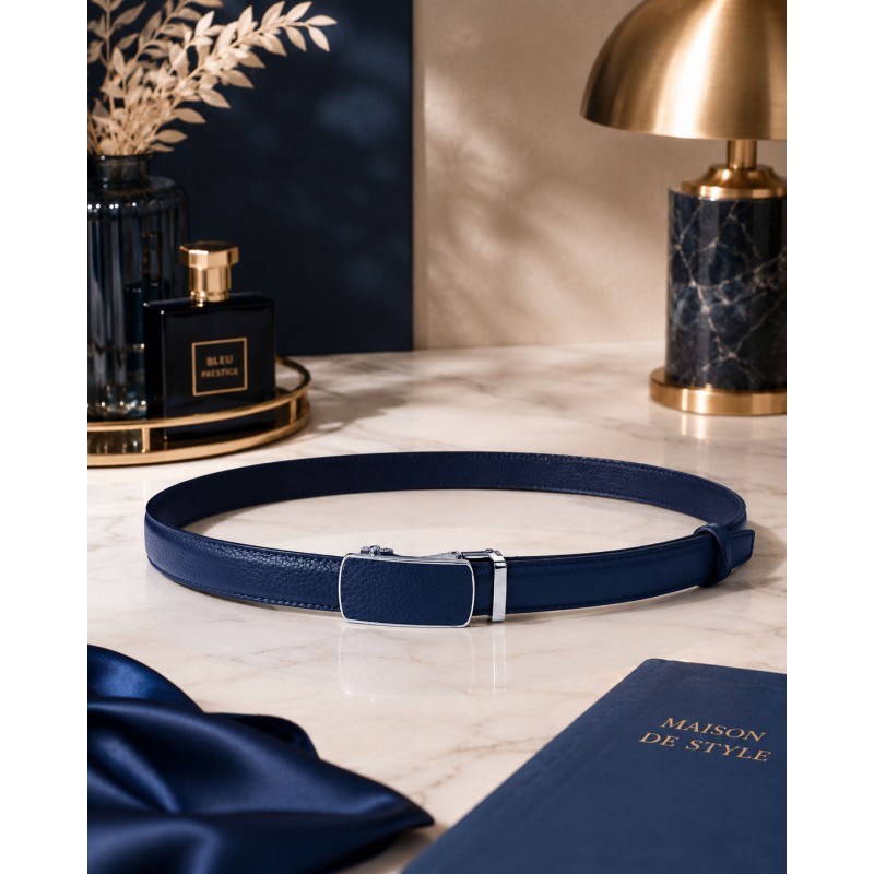 CC105 Ceinture en cuir pleine fleur bleue marine avec boucle automatique assortie CC105 Ceinture en cuir pleine fleur bleue marine avec boucle automatique assortie