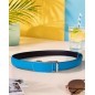 Ceinture en cuir pleine fleur bleue turquoise avec boucle automatique assortie Ceinture en cuir pleine fleur bleue turquoise avec boucle automatique assortie
