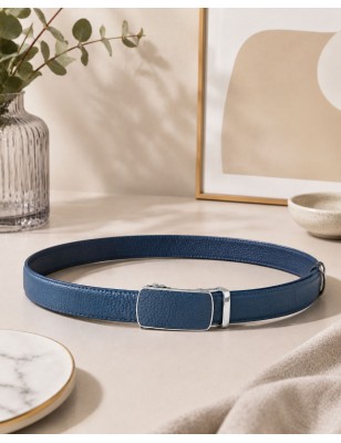 Ceinture  en cuir pleine fleur grise avec boucle automatique assortie