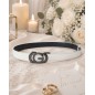 CC125b Ceinture en cuir pleine fleur blanche avec boucle automatique décor G noir CC125b Ceinture en cuir pleine fleur blanche avec boucle automatique décor G noir