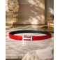 CC127b Ceinture en cuir pleine fleur rouge avec boucle automatique argenté brillant CC127b Ceinture en cuir pleine fleur rouge avec boucle automatique argenté brillant