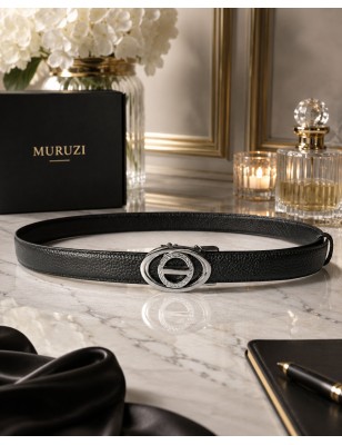 Ceinture femme noire boucle ovale argentée | MURUZI