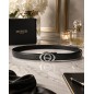 CC120b Ceinture en cuir pleine fleur noir avec boucle automatique ovale argentée brillante CC120b Ceinture en cuir pleine fleur noir avec boucle automatique ovale argentée brillante