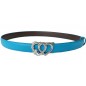 CC136 Ceinture en cuir pleine fleur bleu turquoise avec boucle automatique infini argentée avec brillant central. CC136 Ceinture en cuir pleine fleur bleu turquoise avec boucle automatique infini argentée avec brillant central.
