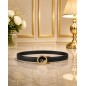 CC130b Ceinture en cuir pleine fleur noire avec boucle dorée automatique ronde décor Cygne CC130b Ceinture en cuir pleine fleur noire avec boucle dorée automatique ronde décor Cygne